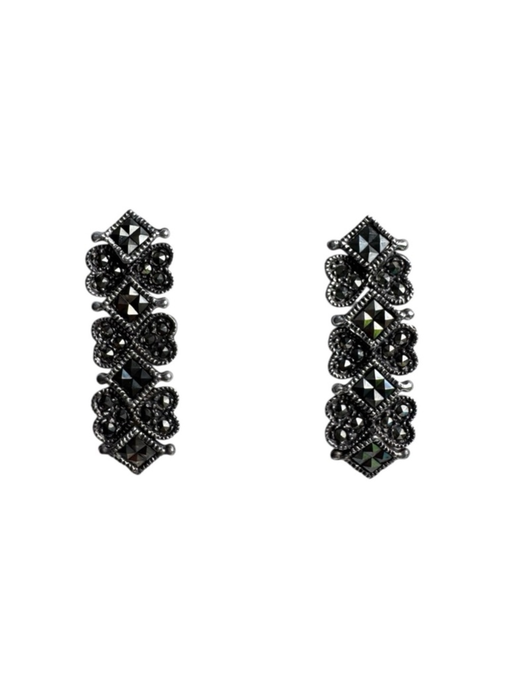 Vintage CFJ 925 Sterling Marcasite Drop Earrings Art Deco Style